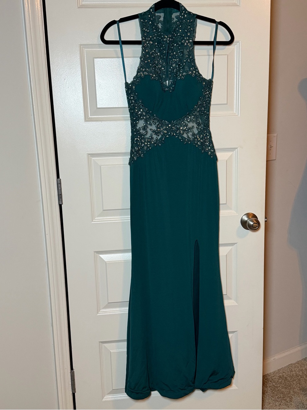 City Triangles Teal Beaded Halter Prom Dress P2P 15